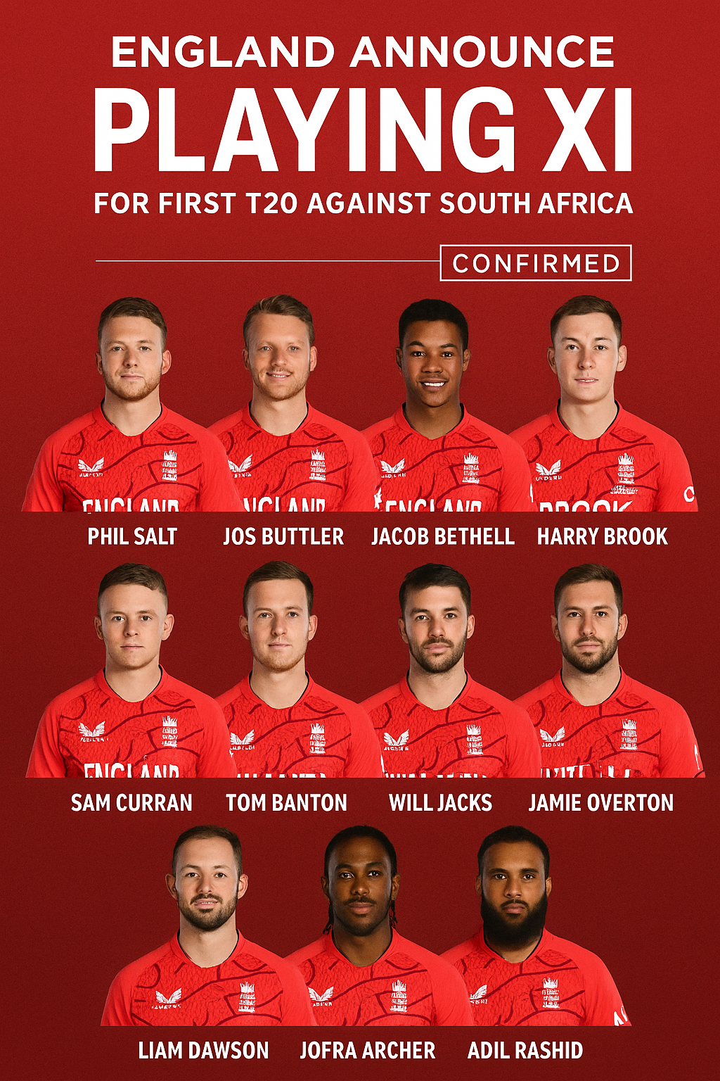 England Announce Playing XI for First T20 Against South Africa 2025 | Full Analysis & Player Breakdown
