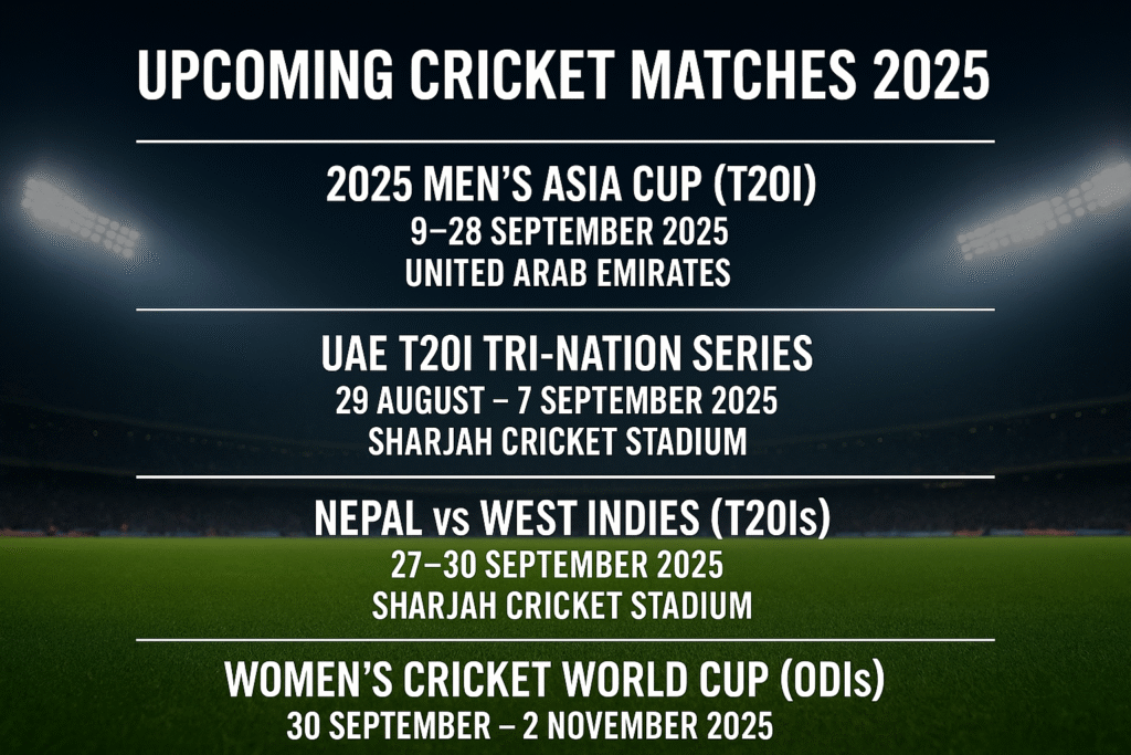 Upcoming Cricket Matches 2025: Full Schedule, Fixtures & Key ...