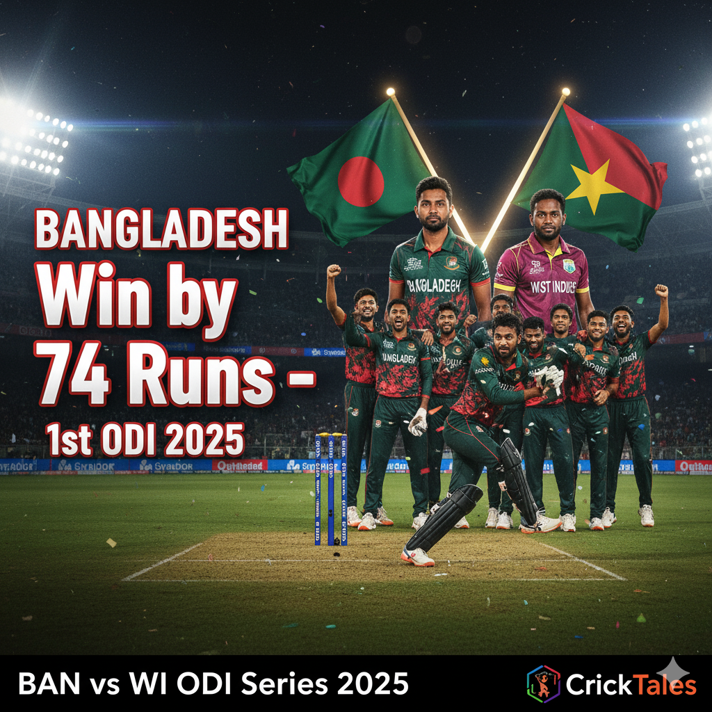 Bangladesh vs West Indies 1st ODI 2025 – Rishad Hossain’s Six-Wicket Haul Leads Bangladesh to 74-Run Victory in Dhaka